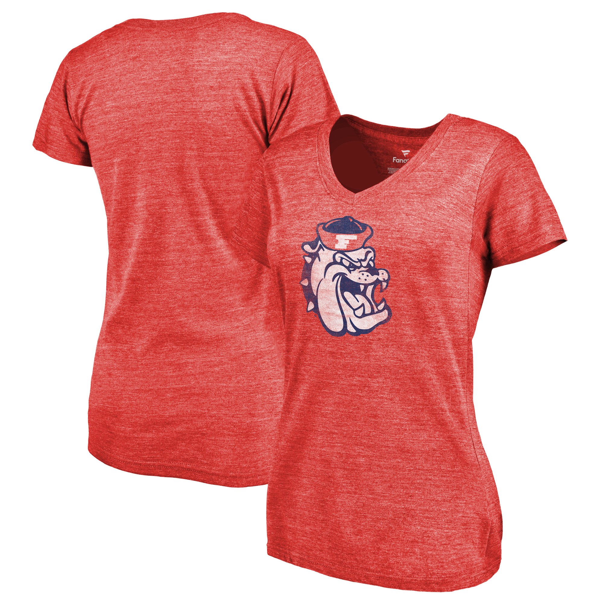 2020 NCAA Fanatics Branded Fresno State Bulldogs Women Red College Vault Primary Logo TriBlend VNeck TShirt